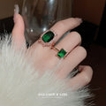Green Crystal Open Band Statement Ring Fashion Jewelry view 2