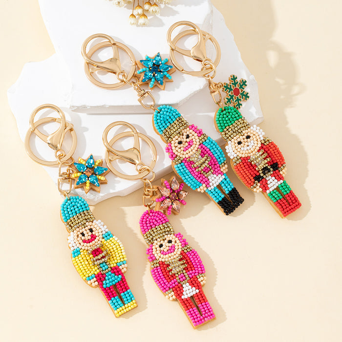 Beaded Nutcracker Soldier Charm Keychain Four Colors