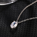 Silver Oval Clear CZ Solitaire Pendant Necklace Chain view 3