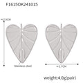 Heart Leaf Vein Texture Stud Earrings Gold Silver Pair view 7