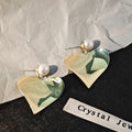 Gold and Silver Mirror Heart Drop Earrings Pearl Studs view 1