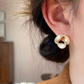 Gold Tone Spiral Flower Pearl Stud Earrings Jewelry Pair view 3