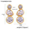 Three Stone Drop Earrings Round Pear Clear Zircon Gold Steel view 6