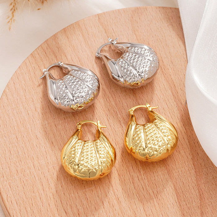 Gold and Silver Tone Shell Huggie Earrings Polished Jewelry Accessory