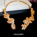 Champagne Crystal Leaf Collar Necklace With Decorative Metal Details view 4