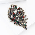 Antique Gold Multicolor Rhinestone Leaf Spray Brooch Pin view 3
