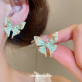 Crystal Butterfly Stud Earrings in Pink Purple and Green view 4