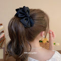 Black Satin Rhinestone Bow Large Hair Claw Clip Style view 4
