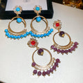 Purple Beaded Circular Drop Earrings with Red Studs view 2