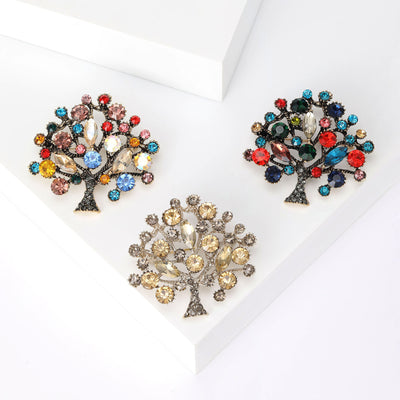Colorful Crystal Tree Brooch front view