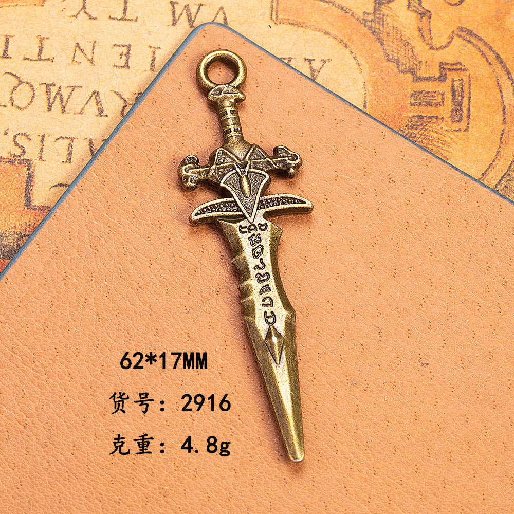 Vintage Alloy Axe Sword Weapon Model Keychain Pendant