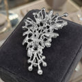 Blue or Purple Crystal Leaf Spray Brooch with Pearl Drops view 3
