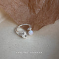 Silver Tone Sculpted Leaf And White Pearl Adjustable Open Ring view 4