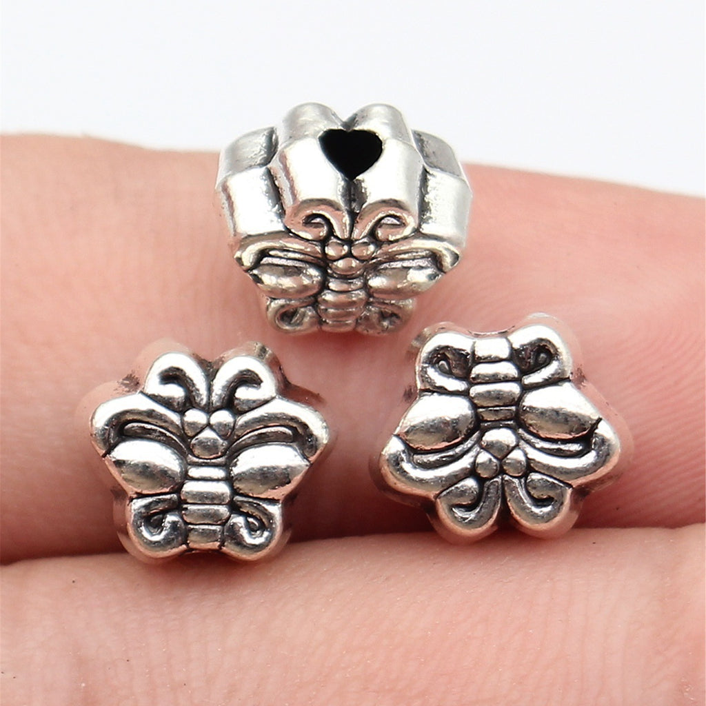 10x9x6.6mm 2.1g Antique Silver Zinc Alloy Double Sided Butterfly Through Hole Beads for DIY Jewelry Making