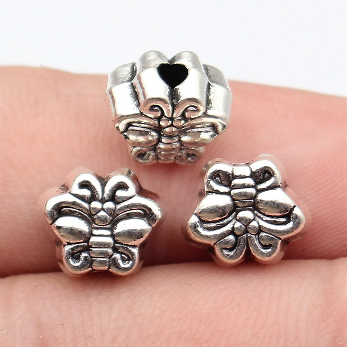 10x9x6.6mm 2.1g Antique Silver Zinc Alloy Double Sided Butterfly Through Hole Beads for DIY Jewelry Making