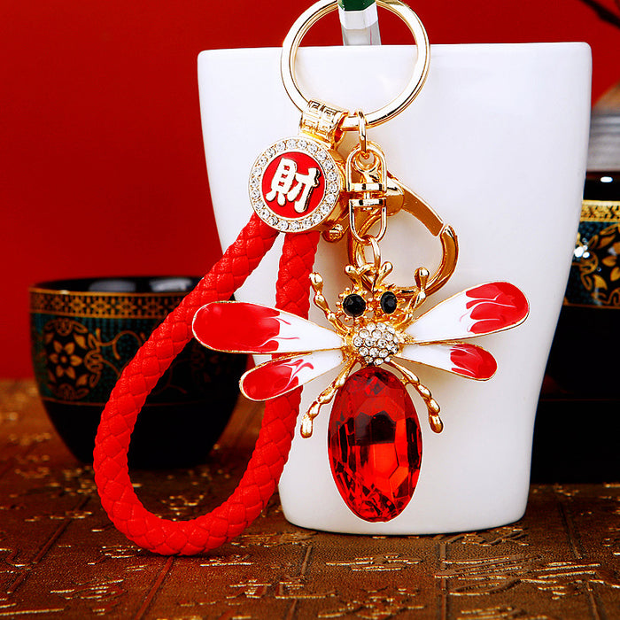 Crystal Bee Keychains with Fortune Plain and Loose Heart Loop Options