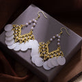 White Disc and Gold Filigree Pearl Look Hook Earrings view 4