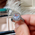 Silver Tone Princess Cut Clear Stone Halo Ring Split Shoulder view 4
