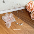 Pink Organza Flower and Pearl Strand Necklace Statement Jewelry Design view 2