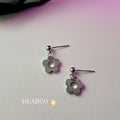 Silver Tone Open Flower Drop Stud Earrings Ball Post view 1