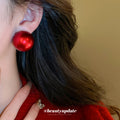Glossy Red Oversized Round Ball Statement Stud Earrings view 3