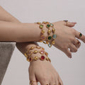 Gold Bead Czech Glass Station Bracelet Round Links view 2