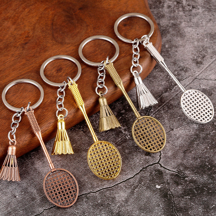 Sports Ball and Racket Metal Keychain for Golf Tennis Ping Pong Gifts