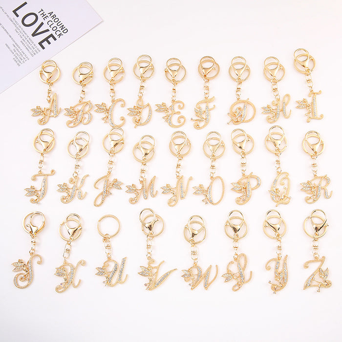 Rhinestone Fairy Letter Keychain Gold and Silver A to Z