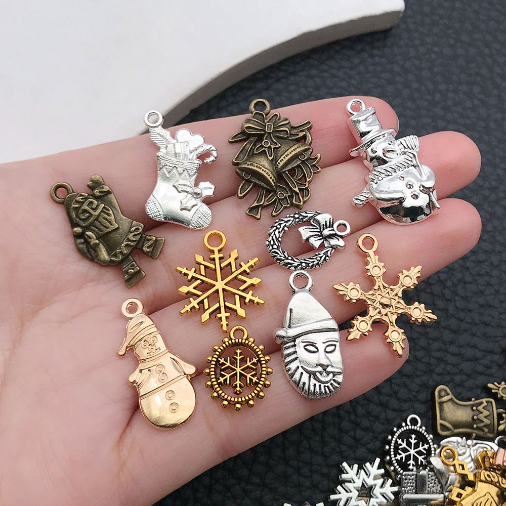 Antique Zinc Alloy Snowflake Santa Bell Christmas Tree Charm Pendants for DIY Holiday Jewelry