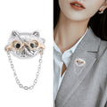 Glasses Owl Chain Collar Brooch in Silver Gold for Jackets and Scarves view 3
