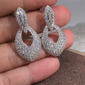Silver Tone Pave Teardrop Hollow Drop Earrings Pair view 1