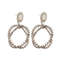 Crystal Double Circle Drop Earrings In Silver Tone view 5