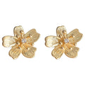 Gold Textured Five Petal Flower Stud Earrings Stone view 5