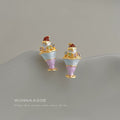 Gold Tone Purple Ice Cream Cup And Color Stone Stud Earrings view 6