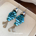 Layered Shell Fish Drop Hook Earrings in Gold and Silver Tones view 4
