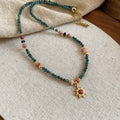 Two Color Bead Sun Charm Pendant Statement Necklace view 7
