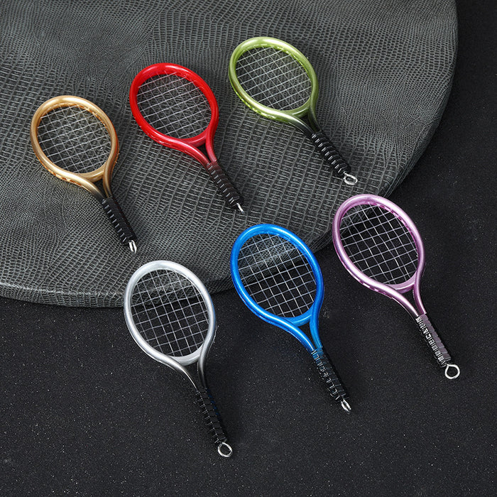 Mini Metal Tennis Racket Charms Strung Head Six Colors
