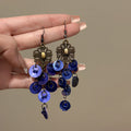 Antique Tone Colorful Sequin Drop Earrings with Reflective Details view 7