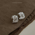 Silver Tone Lace Filigree Open Hoop Stud Earrings Crystals view 1