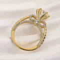 Round Clear Solitaire Bow-Detail Ring In Polished Gold Tone view 2