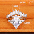 White Metal Marquise Center Crown Baguette Two Piece Stack Ring view 5