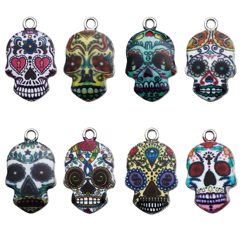 Zinc Alloy Iridescent Skull Head Enamel Charm Pendant for DIY Bracelet Necklace