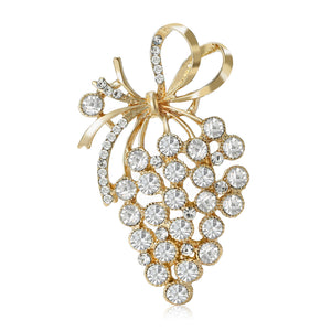 Crystal Grape Cluster Brooch with a Bow, Gold or Silver Tone