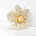 Gold Tone Pearl Center Orchid Brooch Pave Crystal Pin view 4