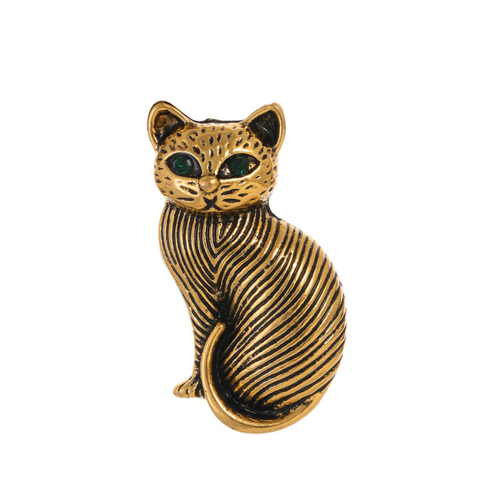 Black Gold Tone Cat Two Designs Metal Brooch Pin for Jackets and Lapels