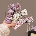 Satin Polka Dot Bow Banana Hair Clip Rhinestone Center view 3