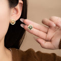 Black and Gold Abstract Fleck Small Round Stud Earrings view 2