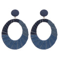Blue Fabric Wrapped Double Circle Stud Earrings with Polished Metal Details view 5