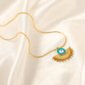 Gold Evil Eye Fan Pendant Snake Chain Necklace Enamel view 2