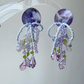 Purple Blue Disc Beaded Tassel Earrings Statement Jewelry view 1